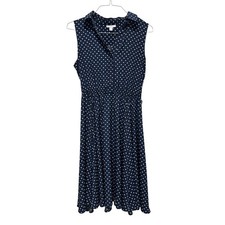 Charter Club Dress Womens 8 Navy Blue Polka Dot Sleeveless Elastic Waist