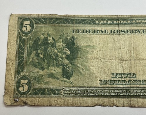 1914 $5 DOLLAR SILVER CERTIFICATE BLUE SEAL LARGE NOTE PHILADELPHIA #7623 - Picture 4 of 6