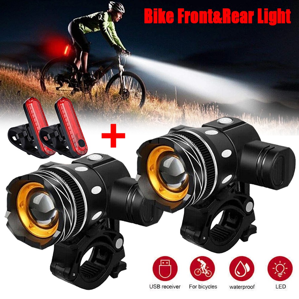 2 Sets USB Rechargeable LED Bicycle Headlight Bike Front Rea