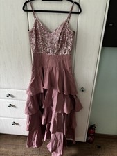 Swing Ballkleid  Abendkleid 2 in 1 lang oder kurz rosé Pailletten Stufenrock neu