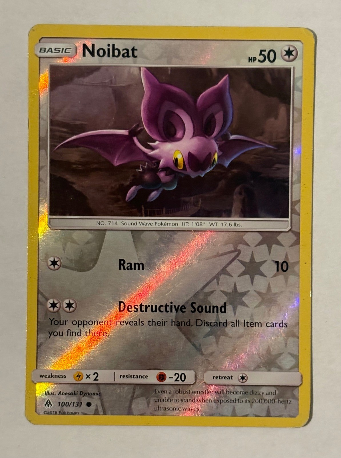 Noibat 100/131 Common Forbidden Light Pokemon Reverse Holo Moderately Played