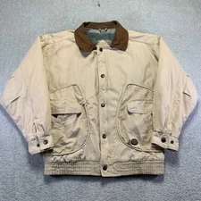 Vintage Tweed River Outfitters Mens Jacket Large Leather Collar Chore Barn Coat