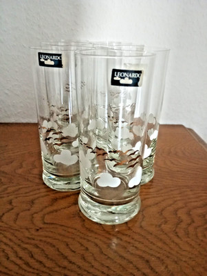 7 Leonardo Wasser, Trink, Longtrink Gläser Wölkchen, Goldene Vögel, H: 15,5 cm