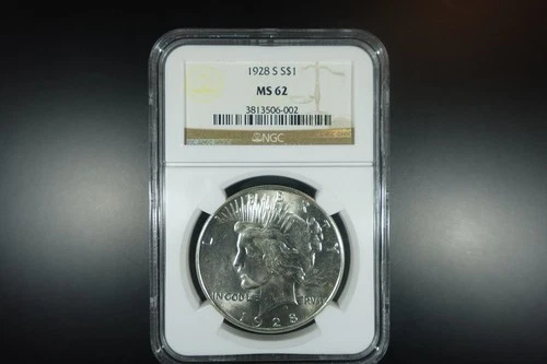 1928 S Peace Dollar NGC MS 62 Better Date Coin 90% Silver High Grade