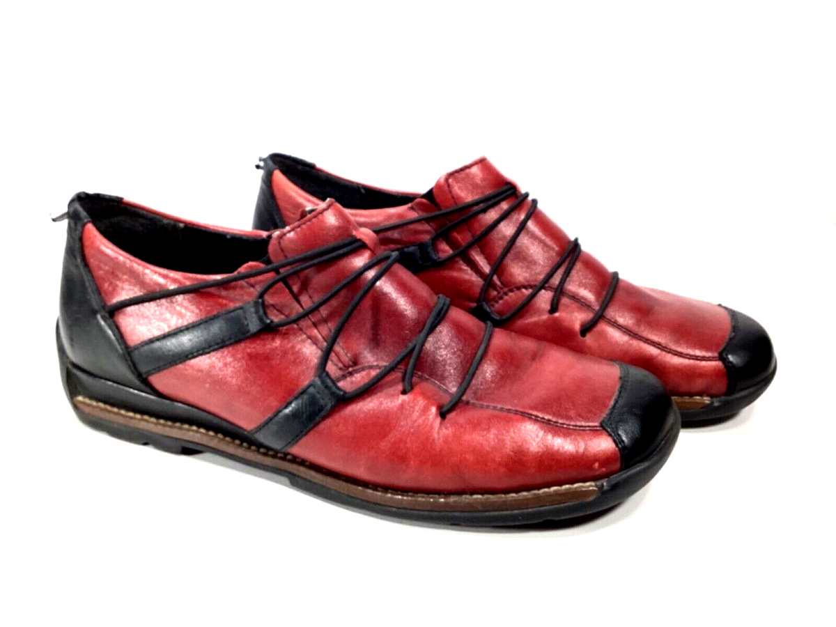 Rieker Antistress 38 Women's Size Shoes Red Black Leather Elastic Lace Up
