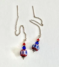 "IAJ" Sterling Silver Ear Threaders w/African Trade Beads & Swarovski Crystal