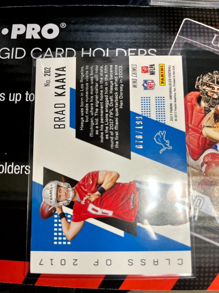 2017 Panini Unparalleled Yellow Parallel /199 RC #202 Brad Kaaya Lions V846 - Image 2 of 2