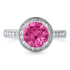 Pink CZ Halo Sterling Silver Womens Fashion Cocktail Ring