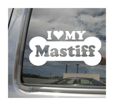 I Heart Love My Mastiff - Purebred Dog Bone Car Vinyl Decal Sticker 13618