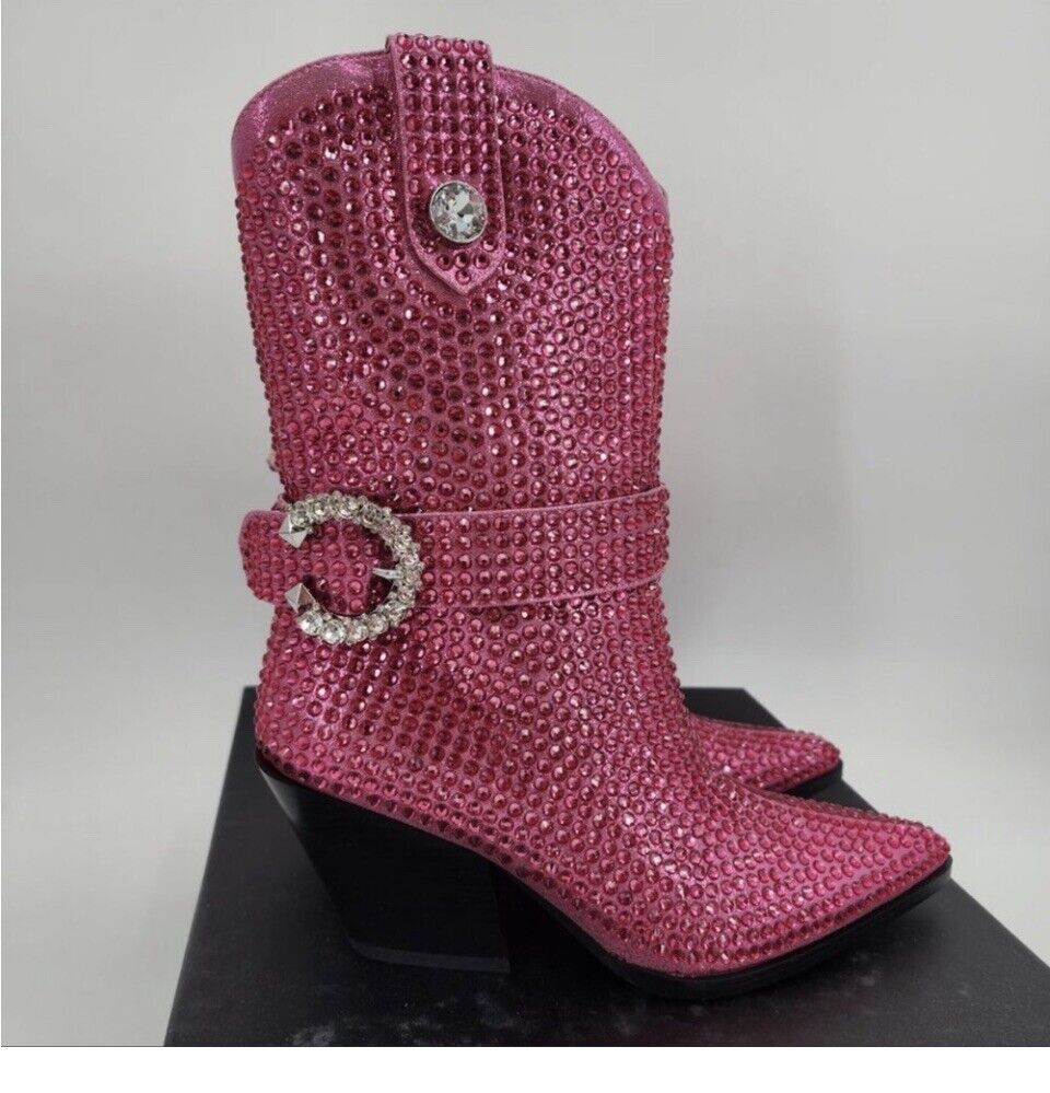 Azalea Wang Federica Pink Rhinestone Western Bling Size 9 Azalea Wang Federica Pink Rhinestone Western Bling Size 9