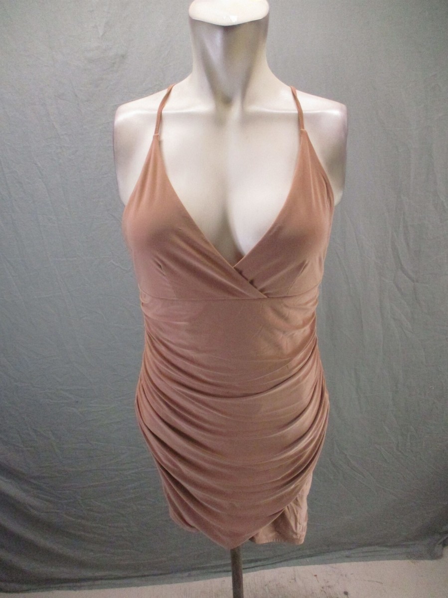 forever 21 short cocktail dresses NWT FOREVER 21 Size L Womens Beige Surplice Drape Cami Cocktail Short Dress  435