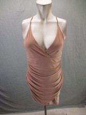 NWT FOREVER 21 Size L Womens Beige Surplice Drape Cami Cocktail Short Dress 435