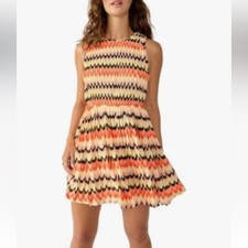 Sanctuary Crochet Mini Dress Pleated Skirt Orange Black Yellow X-Large NWT