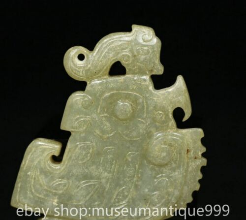 Pendentif Yu Bi Amulette Chinois Naturel Néphrite Hetian Jade Sculpture vendre Oiseau 3