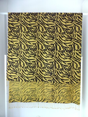 Pashmina - Large Shawl/Scarf/Stole Cashmere/Silk Animal Print Mustard Yellow 215x95cm