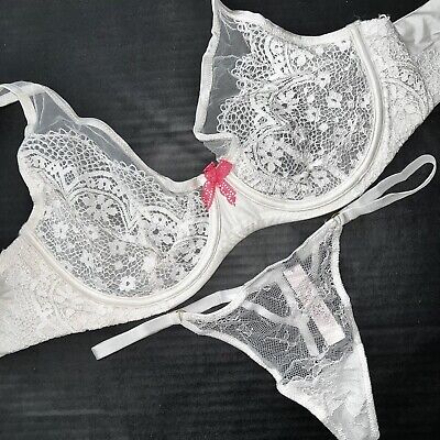 NWT Victoria's Secret unlined 34DD BRA SET M thong coconut WHITE lace BODY  by 