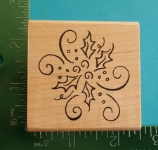 DeNami Design CHRISTMAS HOLLY LEAVES and BERRIES FLOURISH Rubber Stamp