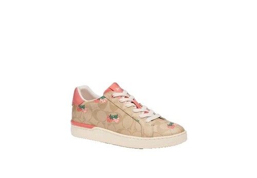 COACH ① Coach Women's Red Orange Lace Up Low Top Athletic Sneakers A01834