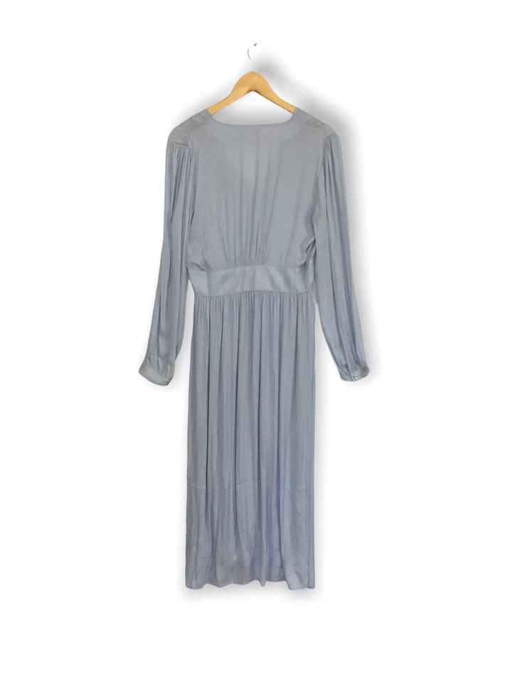 Vestido La Redoute Midi Satinado Azul Claro Boho Talla Uk 14 42 Manga Larga Fiesta Foto 3 de 4