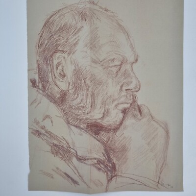 Michael Stennett signiertes Kreideportrait Studie eines Mannes