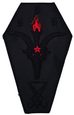 BAPHOMET AND LUCIFER SIGIL  BALCK AND RED COFFIN BORDER EMBROIDERED PATCH