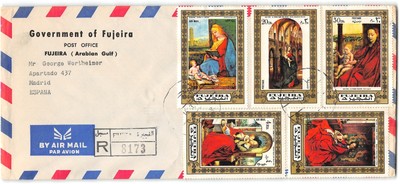 Real mail, Gov't of Fujeira to Madrid Spain, registered, 1970