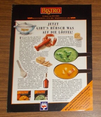 Seltene Werbung IGLO BISTRO HUMMER & BROCCOLI CREMESUPPE Was auf die Löffel 1987