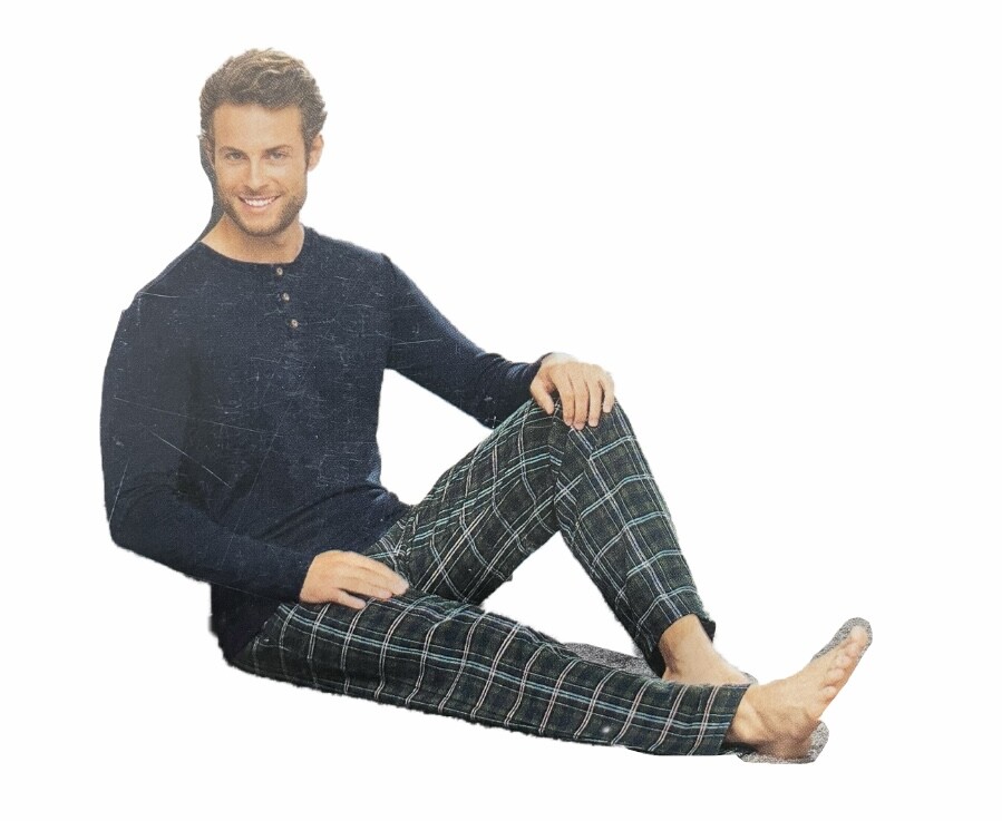 Men's Pyjamas Set Long Sleeve Top & Checked Bottoms New Soft Cotton PJs M-2XL image 5