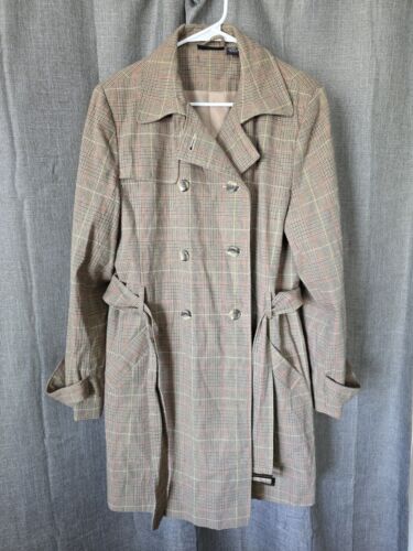 Relativity Brown Plaid Double Breasted Trench Coat Womens XL - Picture 1 of 6