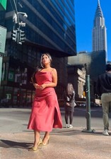 Women s satin Carmine cowl neck maxi dress NEW Cocktail side slit dress