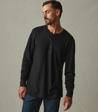 American Giant Premium Slub Henley Medium 3 Button Black Tee LS 100% Cotton NWOT