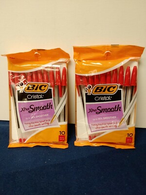 Bic Cristal Extra-Smooth Red Ball Pens Pack of 10 Set of 2 Packs