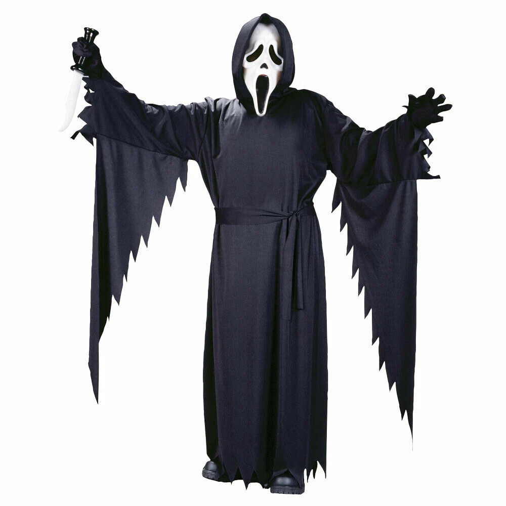 Scary Ghost Face Scream Mask Halloween Party Dress with Hood