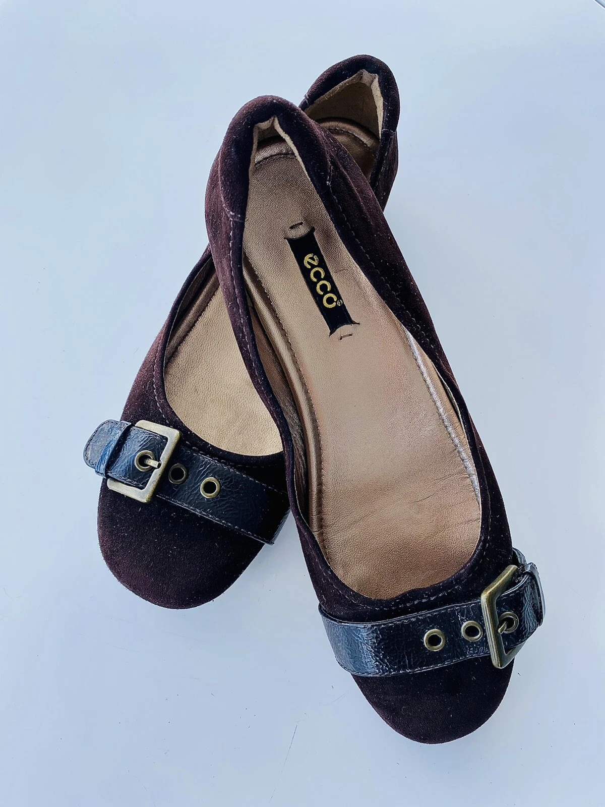 ECCO 39 SCARPE BASSE DONNA ZEPPA NASCOSTA FIBBIA PELLE SCAMOSCIATA MARRONE COMODE CARINE