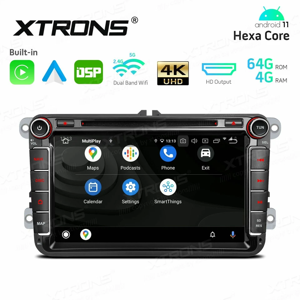 AUTORADIO ANDROID 11 STEREO AUTO VOLKSWAGEN GOLF POLO SEAT SKODA WIFI 4/64GB DVD - Immagine 4 di 4