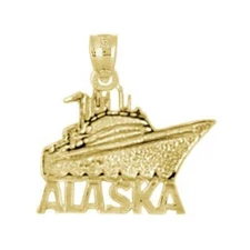 New 14k Yellow Gold Alaska Ship Pendant