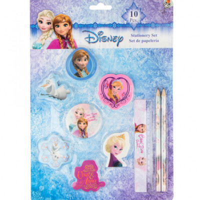 Disney Frozen 10-teiliges Briefpapier-Set,Bleistifte,Radiergummis,Lineal,Neu