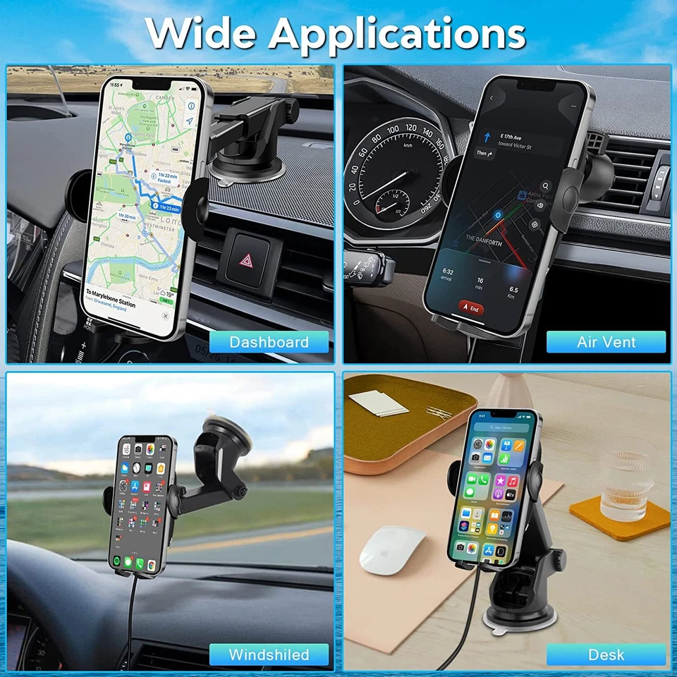 Cargador de coche inalámbrico 2 en 1 montaje de carga rápida sujeción automática soporte de teléfono Foto 3 de 4