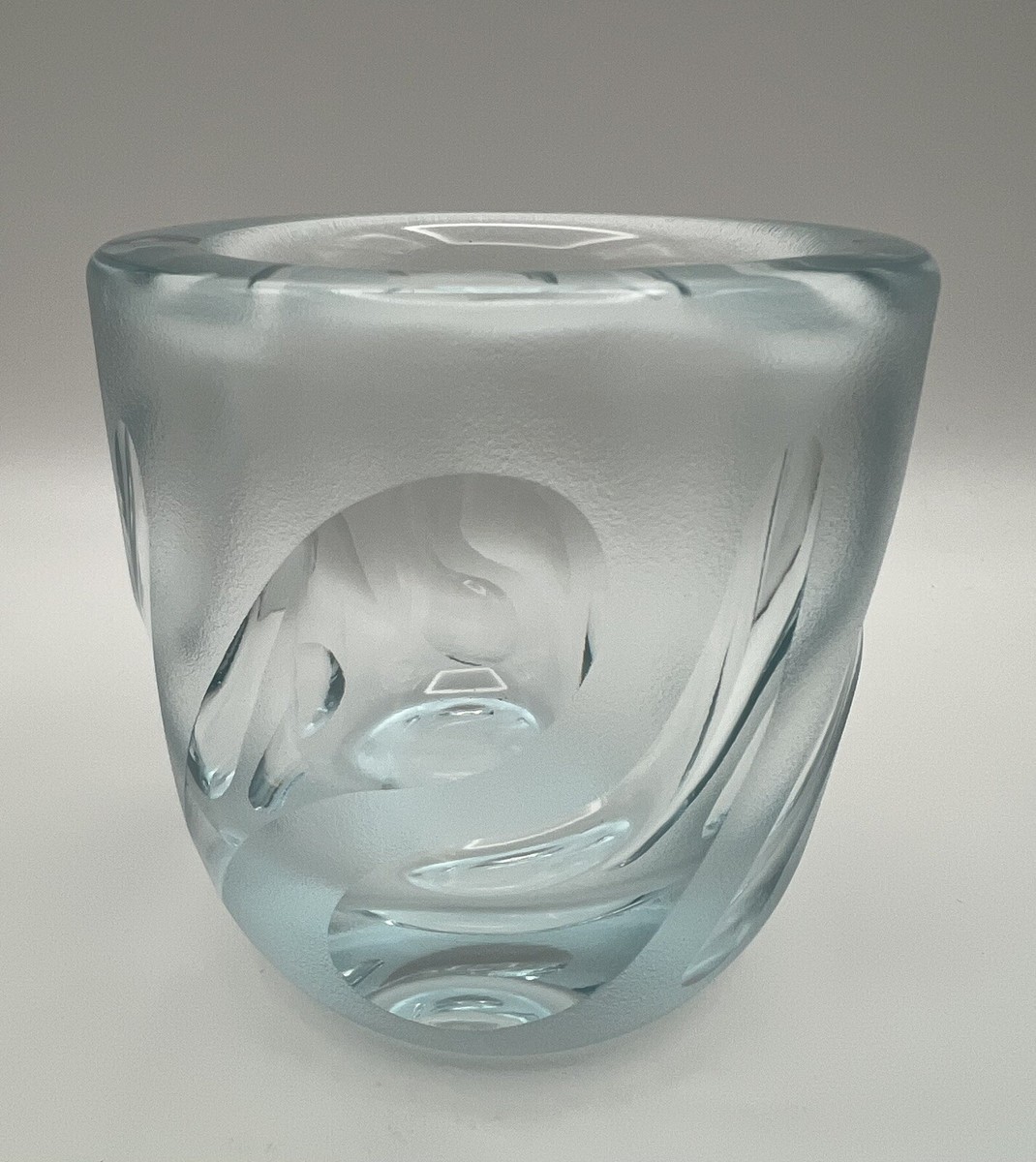 Orrefors Vicke Lindstrand Scandinavian Light Blue Cut Art Glass