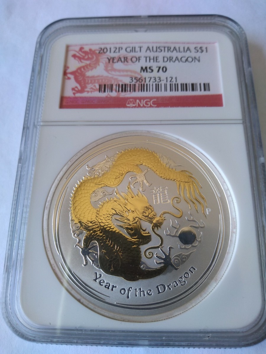 2012-P $1 Australia Year of the Dragon 1oz Gilded Silver NGC MS70