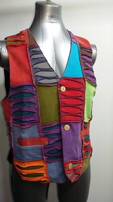 Farbenfrohe Patchwork-Weste mit Futter von Nepalaya PTCH01