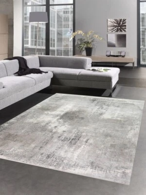 Tapis de laine tapis de salon moderne laine abstrait gris - Photo 1/4