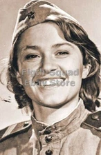 WW2 Picture Photo girl with a smile in military uniform and cap 6046
