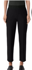 Eileen Fisher Organic Cotton Twill Slim Ankle Pants Button Zip Black size L