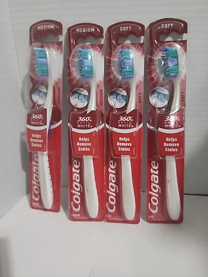 Lot Of 4 Colgate 360 Optic White Manual Toothbrush 2 Medium & 2 Soft Bristle Tb