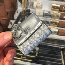 Michael Kors Women Fashion Case For AirPods Pouch Keychain Ring Cover Silver