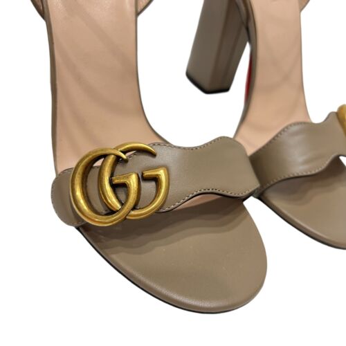 $1290 Gucci Beige Leather Gold GG Marmont Lifford Ankle Wrap 105MM Sandals 36/6 - Picture 4 of 14