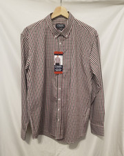 CHAPS Button Down Dress Shirt Med 15-15.5 32/33 Merlot Red White Plaid