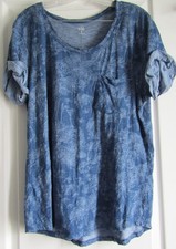 a.n.a. A New Approach Women Short Sleeve Blouse Top XL Dark Blue Cotton