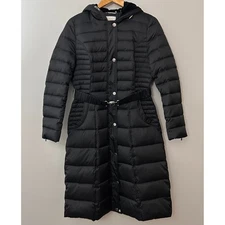 Laundry by Shelli Segal Womens M Black Quilted Down Puffer Coat Hooded Long
